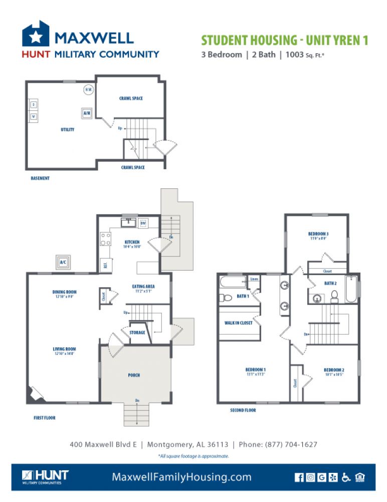 Maxwell Student Housing - ACSC: Y Unit - 3 Bedroom (Plan B) 1003 net sqft