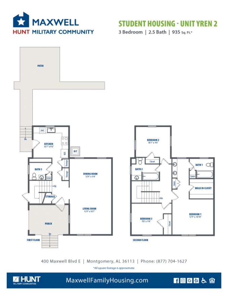 Maxwell Student Housing - ACSC: Y Unit - 3 Bedroom (Plan C) 935 net sqft